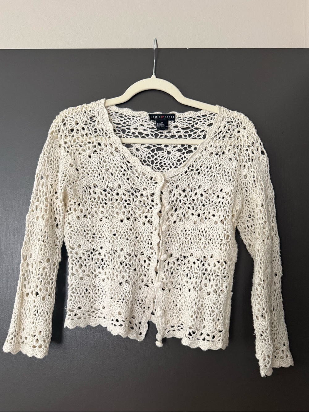 Jamie Scott Cream Crochet Button-Front Cardigan Vintage
